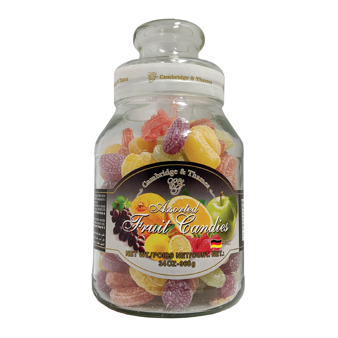 Assorted Fruit Shaped Candies – 34oz – 966g glass jar