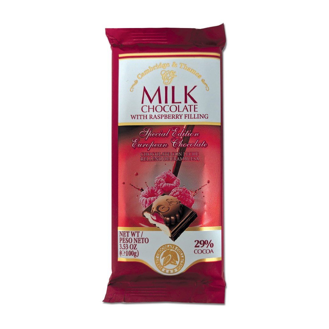 Milk Chocolate Bar with Raspberry Filling – 3.5oz – 100g